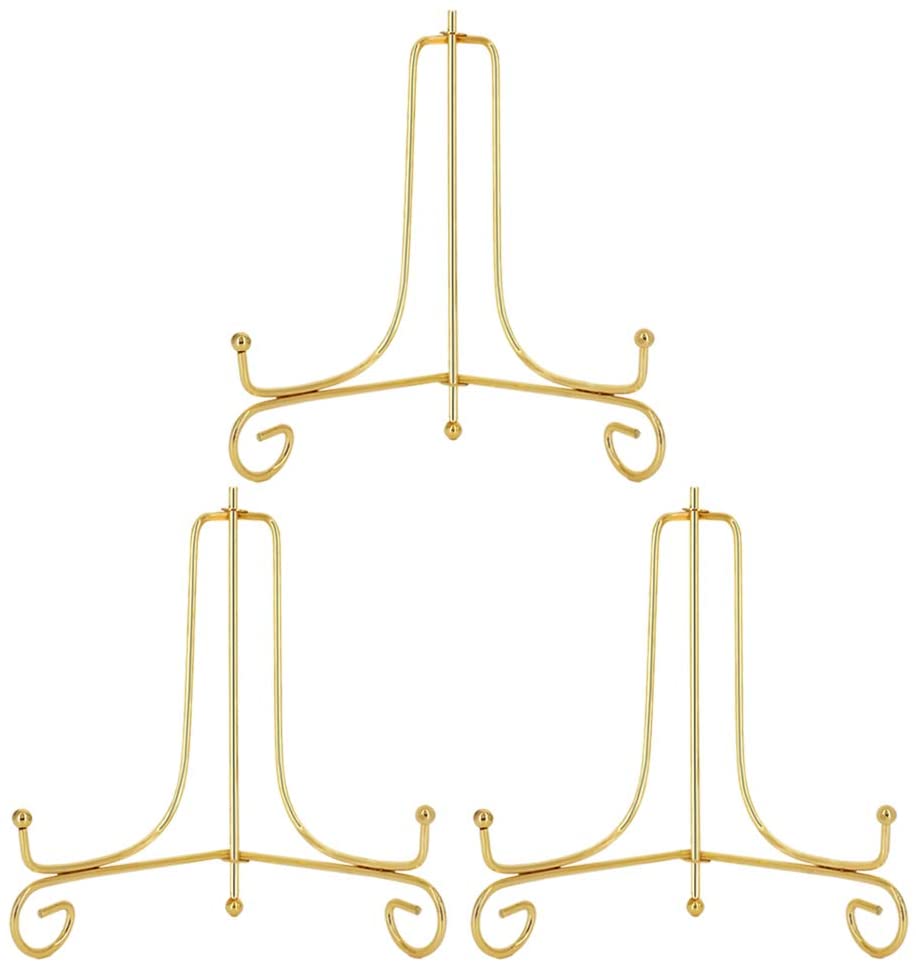 Hetoco 8 Inch Gold Easel Plate Holder Decorative Display Stands for Photo Picture Frames, Decorative Plates