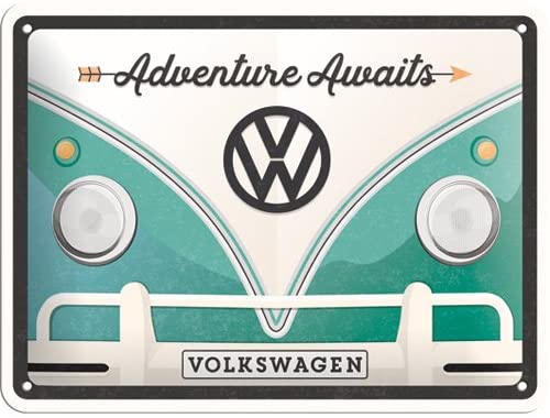 Nostalgic-Art Retro Tin Sign, Volkswagen, Bulli T1, Adventure Awaits, VW Bus gift idea, Metal Plaque
