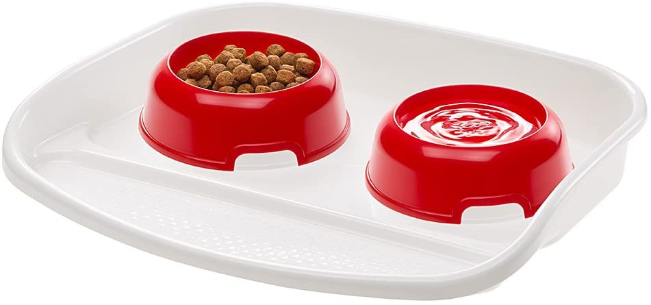 Ferplast Lindo Cat and Dog Bowls with Tray, 44.5 x 34 x 7 cm, 0.6 Liter, Red