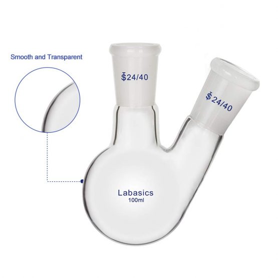 Labasics Glass 100ml 2 Neck Round Bottom Flask RBF, with 24/40 Center and Side Standard Taper Outer Joint, 100ml - Image 2