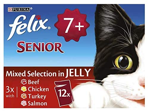 Felix Senior Fish and Meat Selection in Jelly 12 x 100 g (Pack of 4, Total 48 Pouches), 100 g (Pack of 48)