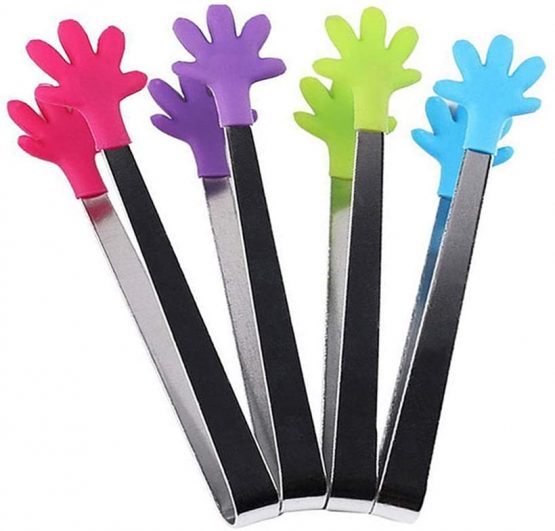 Hillento 4 PCS Mini Tongs/Ice Tongs with Perfectly Designed Silicone Hand Shape Tongs Best Kitchen Gadgets, for Muffins, Pancakes, Cookies, Chocolate