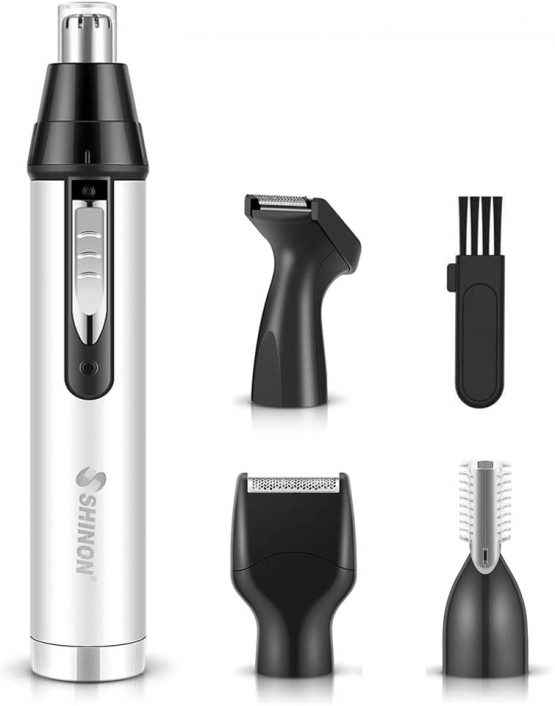 Ear and Nose Hair Trimmer Clipper, Professional USB Rechargeable Painless Facial Hair Trimmer for Men and Women, 4 in 1 Waterproof Hair and Beard Remover, Dual Edge Blades for Easy Cleansing