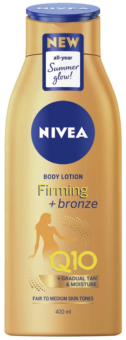 NIVEA Q10 Firming + Bronze Gradual Tan Body Lotion (400 ml), Firming Cream for Bronzed Skin with Q10, Supports a Gradual Tan