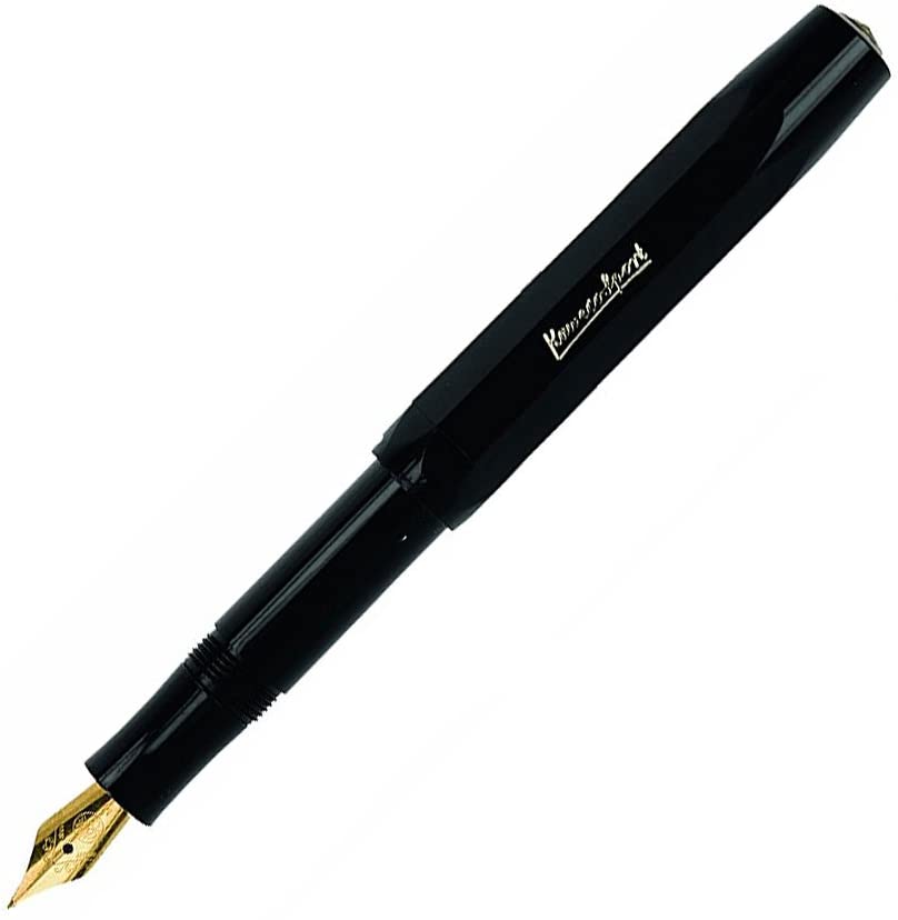 Kaweco CLASSIC SPORT Fountain Pen Black with Gold-Plated Steel Nib and Iridium Tip for Ink Cartridges I Sport Fountain Pen 13 cm I Nib: F (Fine)