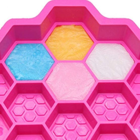 MEETOZ Cake Mold Honeycomb Mould Bee Soap Molds Silicone Molds Flexible Candy Chocolate 19 Cavities Dessert Baking (Orange) - Image 3