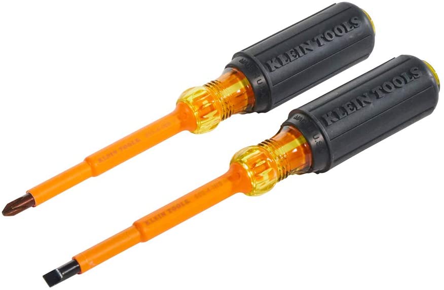 KLEIN TOOLS 2-Piece Set of 4" Insulated Screwdrivers Klein Tools 33532-INS, Orange Shank, Black, Yellow Handle, Gray Bits, Pack of 1 - Image 2