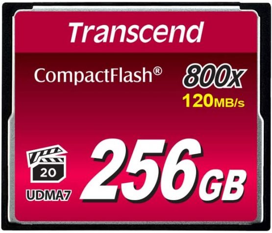 Transcend 256GB CompactFlash 800 Memory Card, Up to 120/60 MB/s, Supports High-Speed Ultra DMA Transfer Mode 7, Ideal for Ultra-High Resolution Full HD and 3D Video Recording TS256GCF800