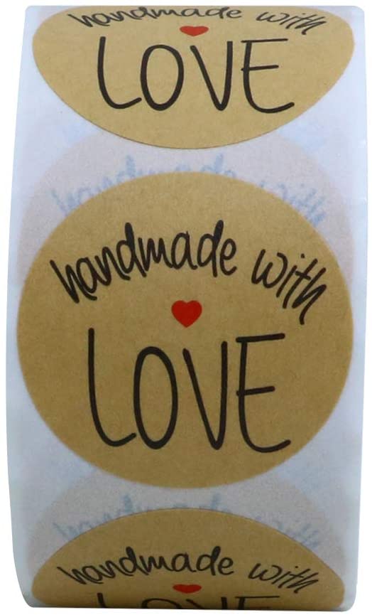 Hylabelest 1.5 Inch Round Handmade with Love Stickers Natural Kraft Hand Made Labels Total 500 Adhesive Labels Per Roll (1.5") - Image 3