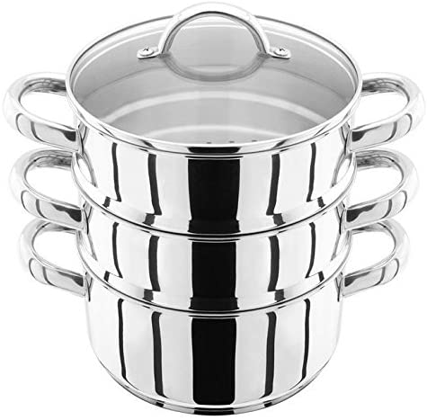 Judge Stainless Steel 3 Tier Steamer Set including 18cm 1L Casserole, 2 Steamers and Lid, Induction Ready, Gift Boxed