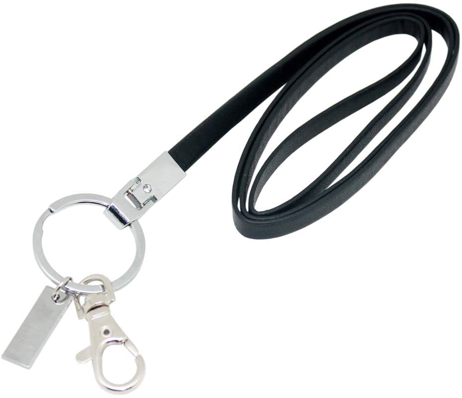 PU Leather Neck Lanyard Strap: Boshiho Office Flat Lanyard Neck Unisex with Strong Metal Clip and Keyring for Keys Card Holder ID Badge Holder USB(Black)
