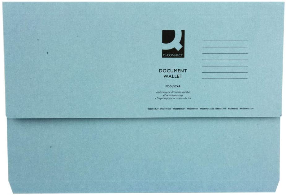 Whitebox 220gsm Foolscap Document Wallet - Blue Pack of 50