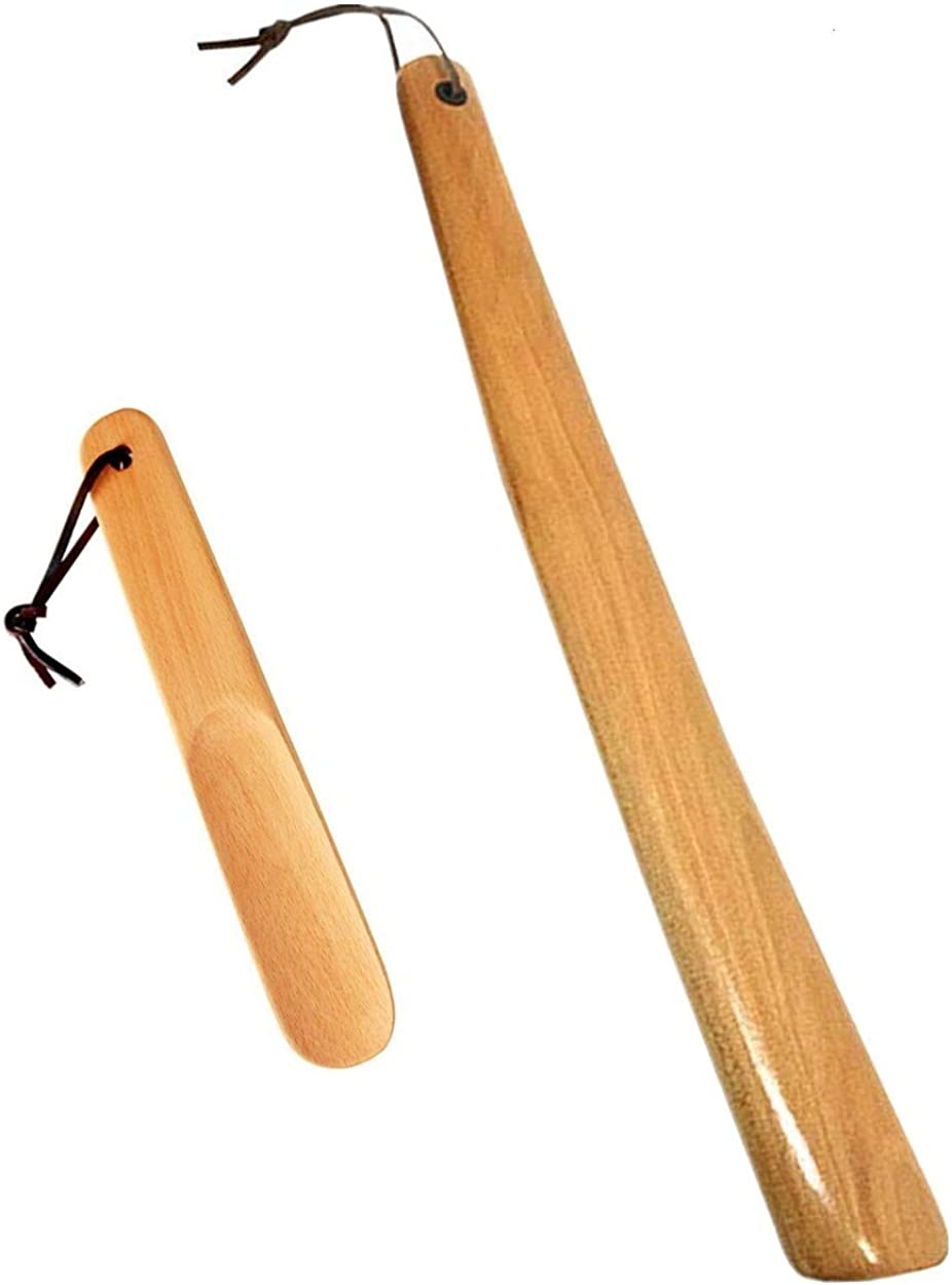 Milai Shoe Horns,Wooden Shoe Horn Beech Shoe Horn Long Handle shoe horns with Leather Strap Comfortable Shoe Horns with Long Handle Slim Shape for Men Women(Strong Wood)