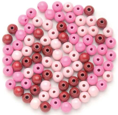Glorex Wood Bead 28ST Mix - Wood, 10 x 8.5 x 1 cm - pink