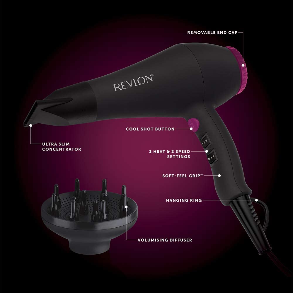Revlon Perfect Heat 2000W Smooth Brilliance AC Motor Hair Dryer, RVDR5251, Black, 2000 W - Image 3