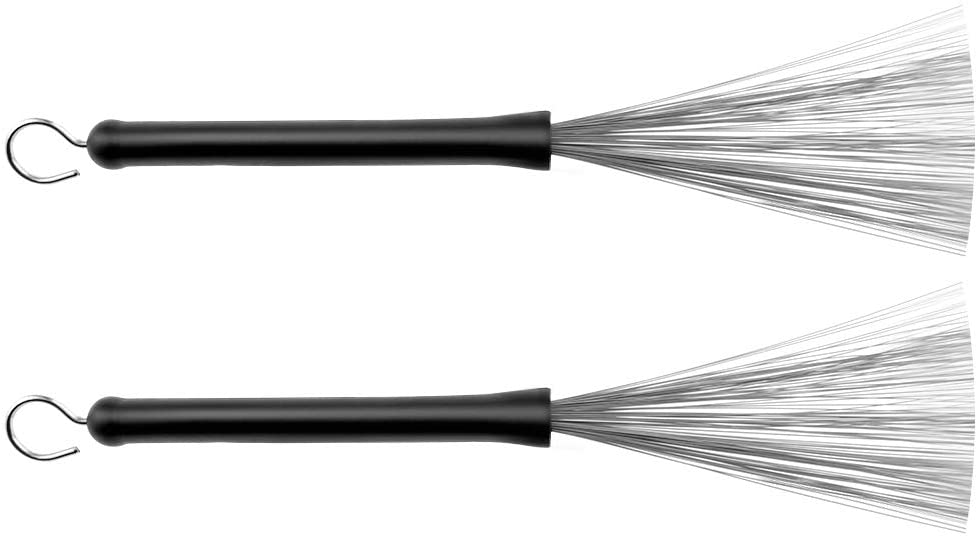 Alnicov 2PCS Drum Brushes Retractable Drum Wire Brushes with Comfortable Rubber Handle for Jazz Rock Music Lover Beginners