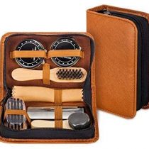 Shoe Shine Kit with PU Leather Sleek Elegant Case, 7-Piece Travel Shoe Shine Brush kit