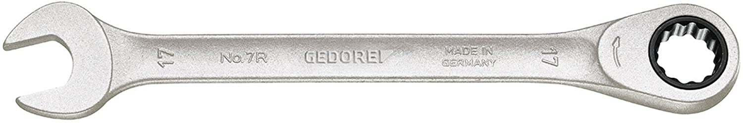 GEDORE Open-ended spanner with ring ratchet, AF 22 mm, Flat, Bi-hex, UD profile, Spanner, 7 R 22, Silver