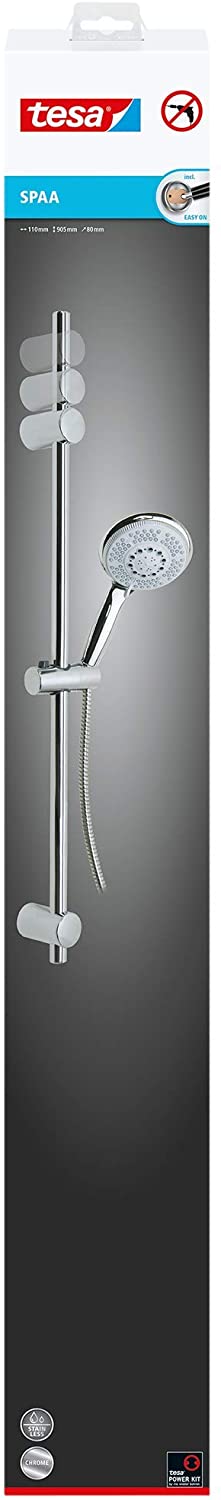 tesa UK Spaa shower set, slide bar with head, chromed metal & plastic parts, self-adhesive, adhesive mounting technology, Clear, 90 cm - Image 2