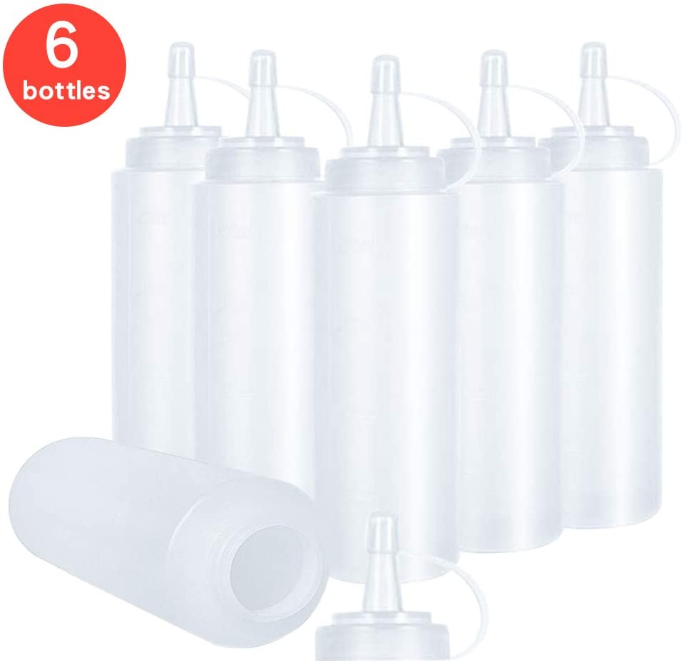 KANOSON Squeeze Bottle, Ketchup Bottle, 6pcs Squeezy Bottles with Nozzles 250ml