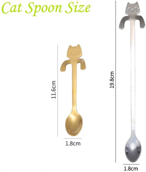 6 PCS Cat Spoon Coffee Tea Spoon Set, ESRISE Stainless Steel Hanging Cup Teaspoons Demitasse Mini Long Cute Kitten Stirring Spoon for Dessert Drink Mixing Milkshake (Multi-6 Cat Spoon) - Image 2