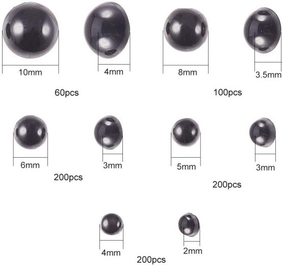 PandaHall Elite 760pcs 5 Sizes 4mm-10mm Round Doll Eyes Assorted Size Resin Flat Back Cabochon Stuffed Toy Eyes for Bears Dolls DIY Making, Black - Image 2