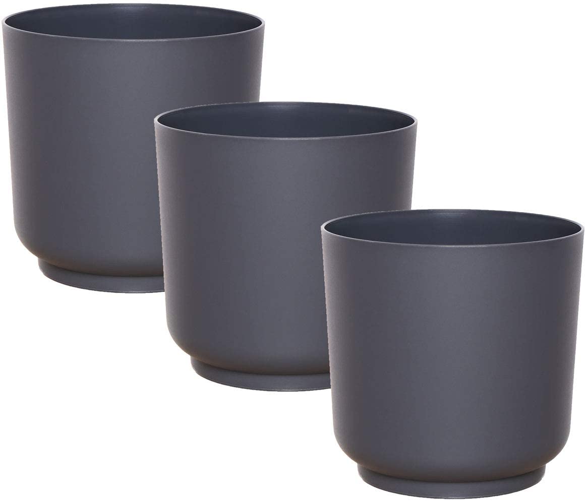 idea-station SATI Plastic Plant Pot Set 3 x 13 cm, anthracite, Shatterproof and round Plant Pots