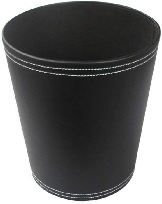 KINGFOM™ Classic Leather Waste Bin, Creative Waste Paper Basket, Storage Bin for Office, Home and High Class Hotel (Black)