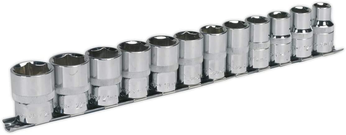 Sealey Ak2695 Socket Set 12Pc 1/2Sq Drive 6Pt Walldrive Metric, Silver, 1/2"