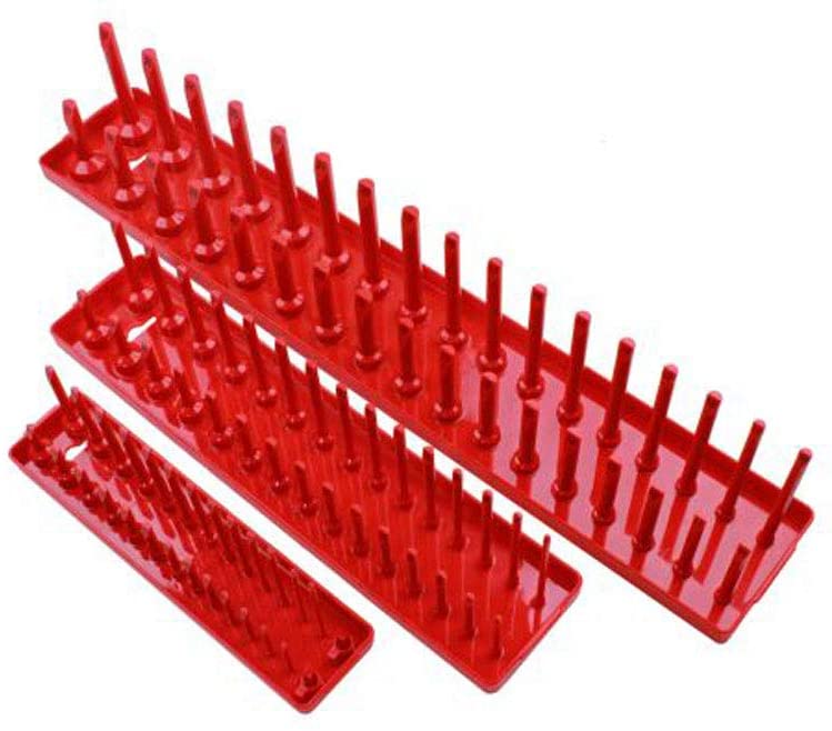 US Pro 3 Pce Socket Storage Rack Tray for 1/4, 3/8, and 1/2 inch Sockets, Variety Pack
