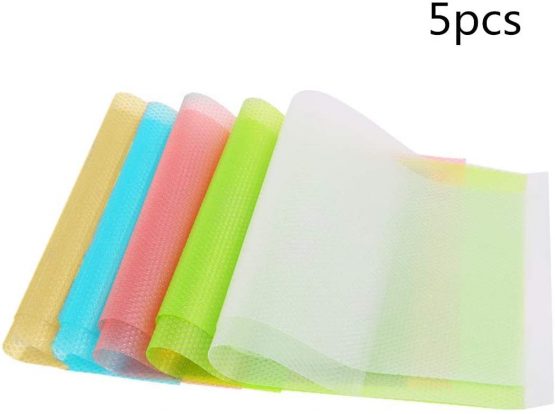 Refrigerator Pad 5 Pieces Cupboard Mat Colorful Antifouling Mildew Non Slip Can Be Cut Drawer Mat for Kitchen Fridge Drawer