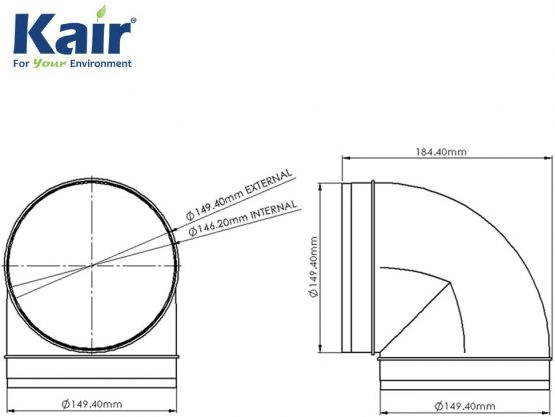 Kair 90 Degree Elbow Bend 150mm - 6 inch Round Plastic Ducting Joint to Connect Round Duct Pipe or Flexible Hose - Image 2