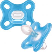 MAM Comfort All-Silicone Soothers 0 Months+ (Pack of 2), Soft and Light soother, Premature and Newborn Essentials, with Self Sterilising Travel Case, Blue