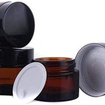3 Pcs Amber Glass Jars Refillable Cosmetic Sample Bottles Jar Empty Face Cream Lip Balm Lotion Essential Oils Storage Container Pot Bottle with Inner Liners and Black Lids (30ml)