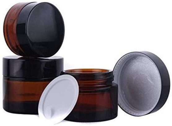3 Pcs Amber Glass Jars Refillable Cosmetic Sample Bottles Jar Empty Face Cream Lip Balm Lotion Essential Oils Storage Container Pot Bottle with Inner Liners and Black Lids (30ml)