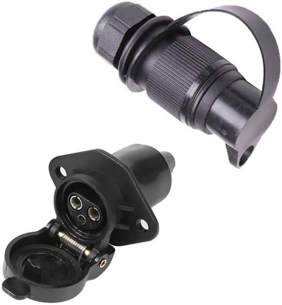 ETUKER 3 Pin Trailer Plug and Trailer Socket, 12V 3 Pinwaterproof Trailer Plug and Socket Connectors for Caravan/Truck/Boat/RV/Cars/Tractor/Trailer Accessories (New 2 mount point)
