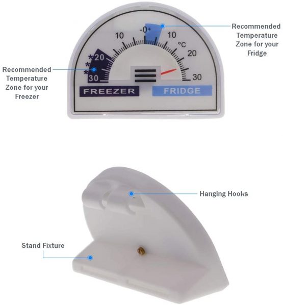 Fridge Thermometer or Freezer Thermometer Dial With Recommended Temperature Zones Cooler Chiller - Image 2