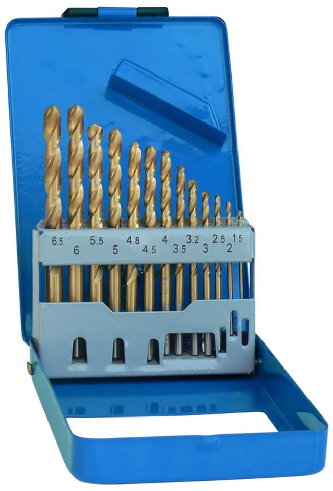 S&R Metal Drill Bit Set 1.5-6.5 mm - 13-Piece HSS Titanium-Coated, Blue, 1,5 - 6,5 mm
