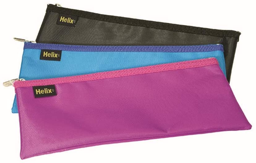 Helix Large 330 x 125mm Nylon Pencil Case - Assorted Colours (Pack of 12), Metallic