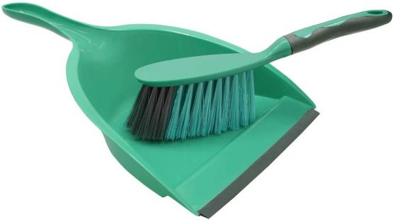 JVL Rubber Grip Dustpan and Bristle Brush Set, Turquoise/Grey - Image 2