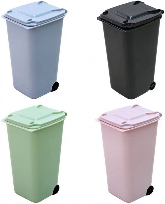 TOYMYTOY Office Trash Can, Desktop Mini Trash Bin, Garbage Bin Set Pencil Cup Holder with Lips & Wheels(4PCS)