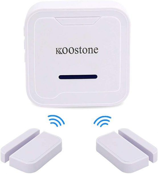 Koostone Wireless Magnetic Door Entry Sensor Alarm Chime, Door Open Alert for Shop, Garage, Window Security for Kids, Elders Safety, Anti-theft, 2 Secure Contact Sensors, 1 Doorbell Plugin Receiver