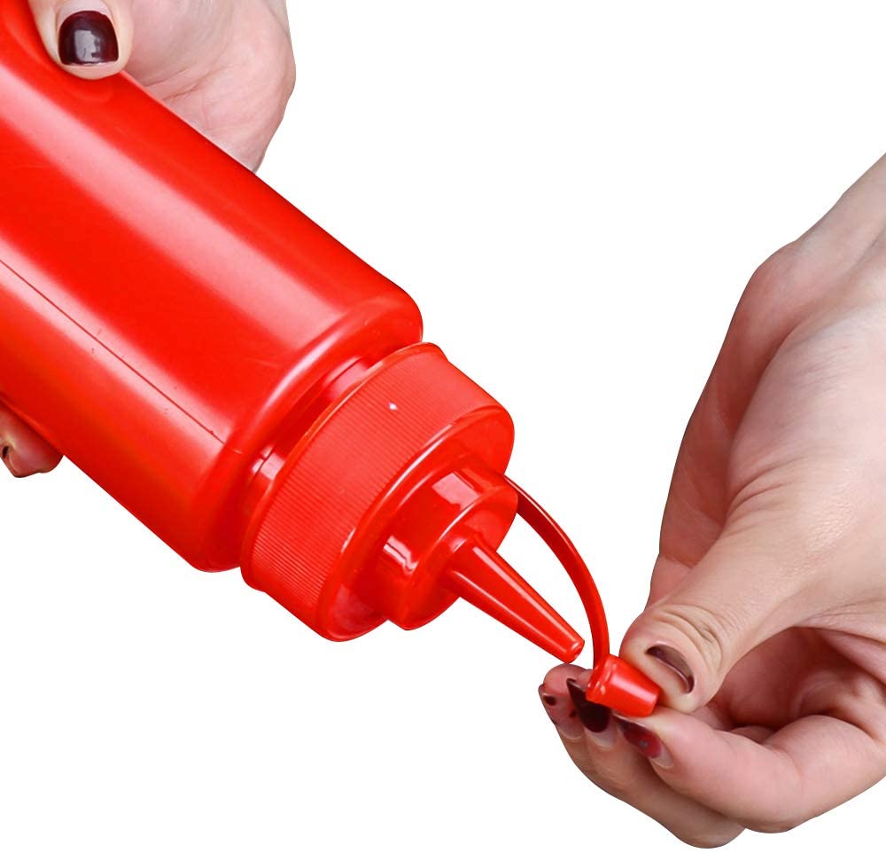 JJYHEHOT 4PCS Squeeze Squirt Condiment Bottles with Attachable Cap Lid