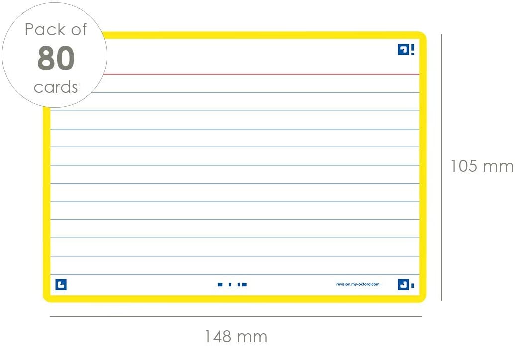 Oxford A6 Flash Cards, Ruled with Yellow Frame, Pack of 80 - Image 2