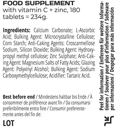 CYB Vitamin C + Zinc - 225mg Vitamin C, 2.25mg Zinc - Vegan Daily Supplement - 180 Tablets, Yellow, 180 count (Pack of 1) - Image 2