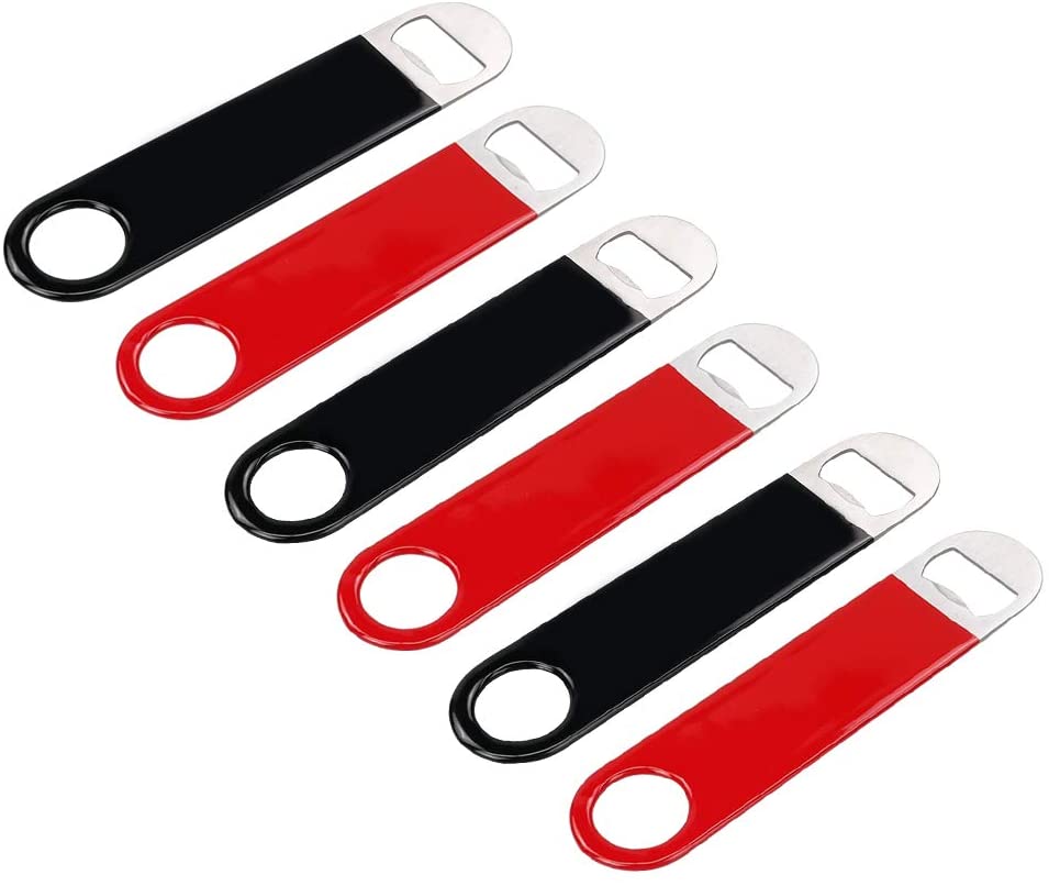 Vareone 6 Pack Bar Blade, 18cm Stainless Steel Bottle Opener, Professional Version Bar Blades Beer Openers, Black and Red