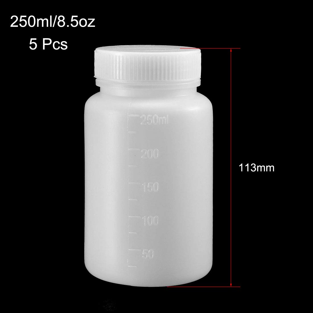 sourcing map Plastic Lab Chemical Reagent Bottle 250ml/8.5oz Wide Mouth Sample Sealing Liquid Storage Containers 5pcs - Image 2