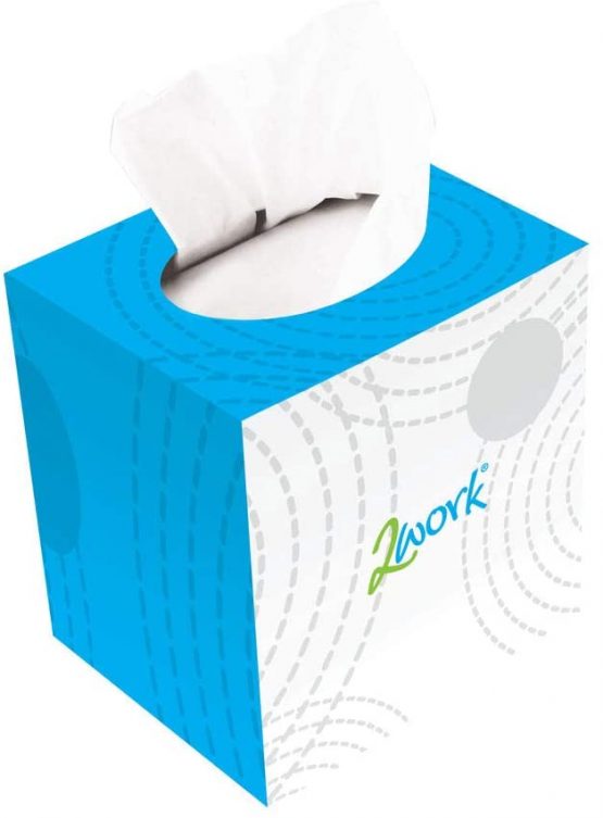 2WORK Facial Tissues Cube, 70 Sheets, Pack 24