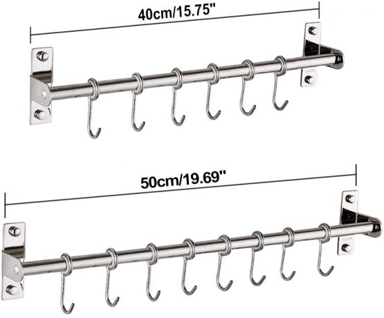 Kitchen Hanger Storage Hooks, Stainless Steel Space Saver ​Kitchen Utensil Rack, Wall Mounted Hanger Rack Rail Organize 6/8 Removable Hooks for Kitchen Bathrooms Hotel(6 Hooks) - Image 3