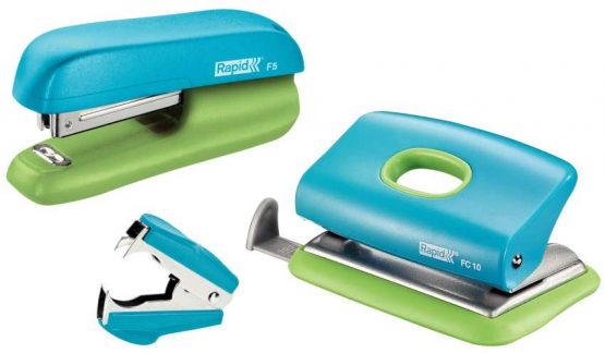 Rapid Mini Stapler and Hole Punch Set, Staple or Punch up to 10 sheets, N°10 Staples Included, Blue/Green, F5, 5000370